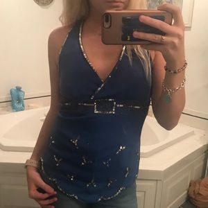 Blue Sequin halter top